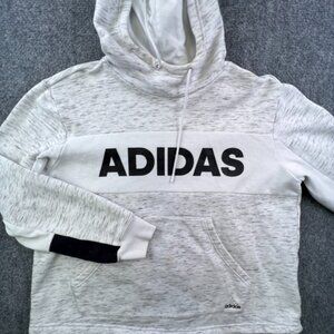 Adidas Pullover Hoodie Size Large White Heather Drawstring Long Sleeve Unisex